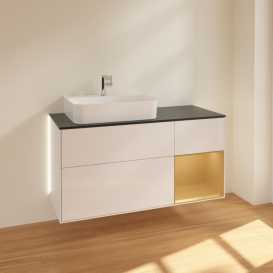 Тумба под раковину Villeroy & Boch Finion 120х50,1 см с подсветкой МДФ глянцевый белый лак/стекло черное матовое G152HFGF