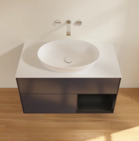 Тумба под раковину Villeroy & Boch Finion 100х50,1 см с подсветкой МДФ темно-синий матовый лак/стекло белое матовое FA21PDHG