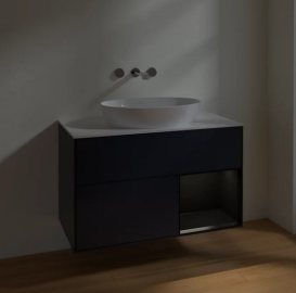Тумба под раковину Villeroy & Boch Finion 100х50,1 см с подсветкой МДФ темно-синий матовый лак/стекло белое матовое FA21PDHG