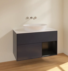 Тумба под раковину Villeroy & Boch Finion 100х50,1 см с подсветкой МДФ темно-синий матовый лак/стекло белое матовое FA21PDHG