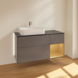 Тумба под раковину Villeroy & Boch Finion 120х50,1 см с подсветкой МДФ антрацит матовый лак/стекло черное G152HFGK