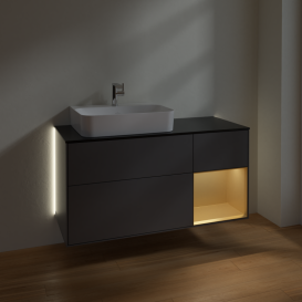 Тумба под раковину Villeroy & Boch Finion 120х50,1 см с подсветкой МДФ антрацит матовый лак/стекло черное G152HFGK