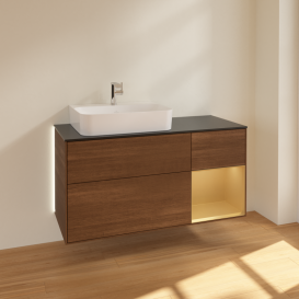 Тумба під раковину Villeroy & Boch Finion 120х50,1 см із підсвічуванням МДФ шпон волоського горіха/скло чорне матове G152HFGN