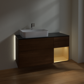 Тумба під раковину Villeroy & Boch Finion 120х50,1 см із підсвічуванням МДФ шпон волоського горіха/скло чорне матове G152HFGN