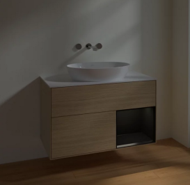 Тумба под раковину Villeroy & Boch Finion 100х50,1 см с подсветкой МДФ шпон дуба/стекло белое матовое FA21PDPC