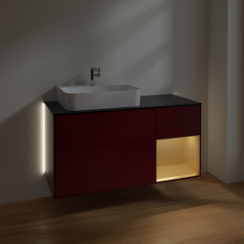 Тумба под раковину Villeroy & Boch Finion 120х50,1 см с подсветкой МДФ пион матовый лак/стекло черное матовое G152HFHB