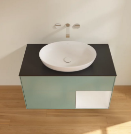 Тумба под раковину Villeroy & Boch Finion 100х50,1 см с подсветкой МДФ оливковый матовый лак/стекло черное матовое FA22GFGM