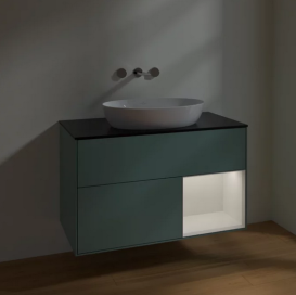 Тумба под раковину Villeroy & Boch Finion 100х50,1 см с подсветкой МДФ оливковый матовый лак/стекло черное матовое FA22GFGM