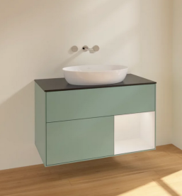 Тумба под раковину Villeroy & Boch Finion 100х50,1 см с подсветкой МДФ оливковый матовый лак/стекло черное матовое FA22GFGM