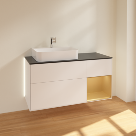 Тумба под раковину Villeroy & Boch Finion 120х50,1 см с подсветкой МДФ белый матовый лак/стекло черное матовое G152HFMT