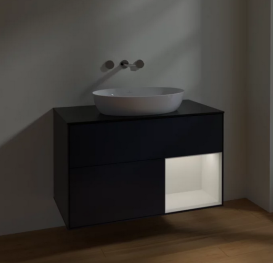 Тумба под раковину Villeroy & Boch Finion 100х50,1 см с подсветкой МДФ темно-синий матовый лак/стекло черное матовое FA22GFHG