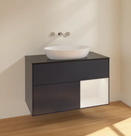 Тумба под раковину Villeroy & Boch Finion 100х50,1 см с подсветкой МДФ темно-синий матовый лак/стекло черное матовое FA22GFHG