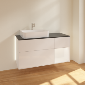 Тумба під раковину Villeroy & Boch Finion 120х50,1 см із підсвічуванням МДФ білий глянцевий лак/скло чорне матове G152MTGF