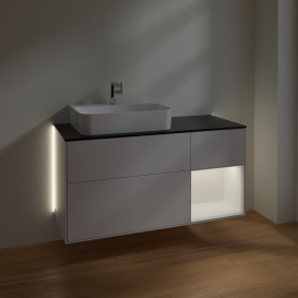 Тумба під раковину Villeroy & Boch Finion 120х50,1 см із підсвічуванням МДФ білий глянцевий лак/скло чорне матове G152MTGF