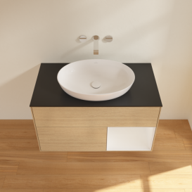 Тумба под раковину Villeroy & Boch Finion 100х50,1 см с подсветкой МДФ шпон дуба/стекло черное матовое FA22GFPC