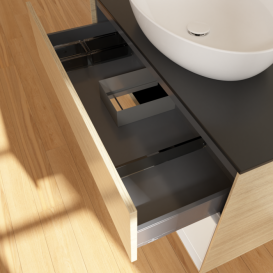 Тумба под раковину Villeroy & Boch Finion 100х50,1 см с подсветкой МДФ шпон дуба/стекло черное матовое FA22GFPC