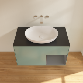 Тумба под раковину Villeroy & Boch Finion 100х50,1 см с подсветкой МДФ оливковый матовый лак/стекло черное матовое FA22GKGM