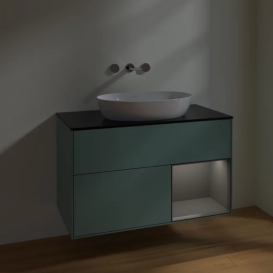 Тумба под раковину Villeroy & Boch Finion 100х50,1 см с подсветкой МДФ оливковый матовый лак/стекло черное матовое FA22GKGM