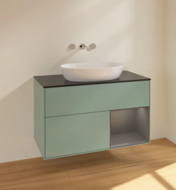 Тумба под раковину Villeroy & Boch Finion 100х50,1 см с подсветкой МДФ оливковый матовый лак/стекло черное матовое FA22GKGM