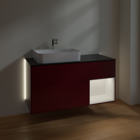 Тумба под раковину Villeroy & Boch Finion 120х50,1 см с подсветкой МДФ пион матовый лак/стекло черное матовое G152MTHB