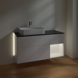 Тумба под раковину Villeroy & Boch Finion 120х50,1 см с подсветкой МДФ белый матовый лак/стекло черное матовое G152MTMT