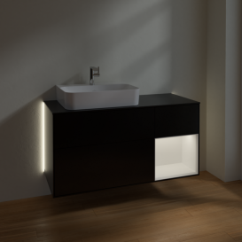 Тумба под раковину Villeroy & Boch Finion 120х50,1 см с подсветкой МДФ черный матовый лак/стекло черное матовое G152MTPD