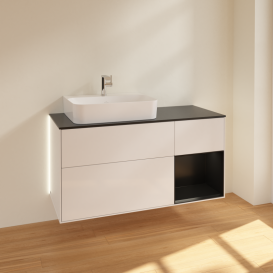 Тумба под раковину Villeroy & Boch Finion 120х50,1 см с подсветкой МДФ глянцевый белый лак/стекло черное матовое G152PDGF