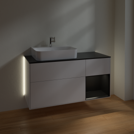 Тумба под раковину Villeroy & Boch Finion 120х50,1 см с подсветкой МДФ глянцевый белый лак/стекло черное матовое G152PDGF
