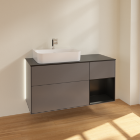 Тумба под раковину Villeroy & Boch Finion 120х50,1 см с подсветкой МДФ антрацит матовый лак/стекло черное матовое G152PDGK
