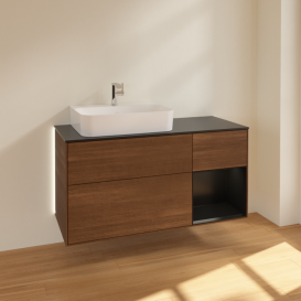 Тумба под раковину Villeroy & Boch Finion 120х50 ,1 см с подсветкой МДФ шпон грецкого ореха/стекло черное матовое G152PDGN