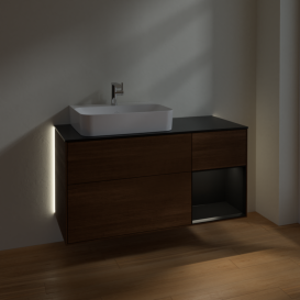 Тумба под раковину Villeroy & Boch Finion 120х50 ,1 см с подсветкой МДФ шпон грецкого ореха/стекло черное матовое G152PDGN