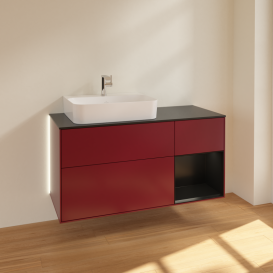 Тумба под раковину Villeroy & Boch Finion 120х50,1 см с подсветкой МДФ пион матовый лак/стекло черное матовое G152PDHB