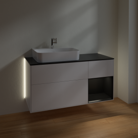 Тумба под раковину Villeroy & Boch Finion 120х50,1 см с подсветкой МДФ белый матовый лак/стекло черное матовое G152PDMT
