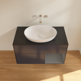 Тумба под раковину Villeroy & Boch Finion 100х50,1 см с подсветкой МДФ темно-синий матовый лак/стекло черное матовое FA22GKHG