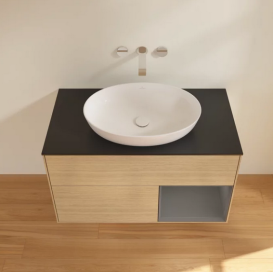 Тумба под раковину Villeroy & Boch Finion 100х50,1 см с подсветкой МДФ шпон дуба/стекло черное матовое FA22GKPC