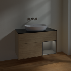Тумба под раковину Villeroy & Boch Finion 100х50,1 см с подсветкой МДФ шпон дуба/стекло черное матовое FA22GKPC