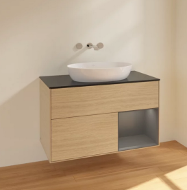 Тумба под раковину Villeroy & Boch Finion 100х50,1 см с подсветкой МДФ шпон дуба/стекло черное матовое FA22GKPC