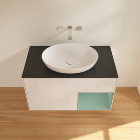 Тумба под раковину Villeroy & Boch Finion 100х50,1 см с подсветкой МДФ глянцевый белый лак/стекло черное матовое FA22GMGF