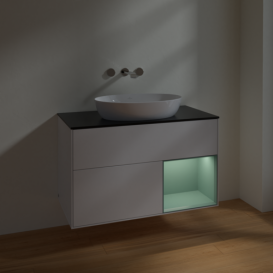 Тумба под раковину Villeroy & Boch Finion 100х50,1 см с подсветкой МДФ глянцевый белый лак/стекло черное матовое FA22GMGF