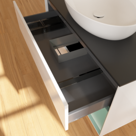 Тумба под раковину Villeroy & Boch Finion 100х50,1 см с подсветкой МДФ глянцевый белый лак/стекло черное матовое FA22GMGF