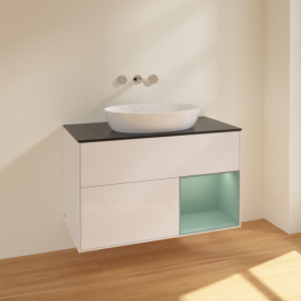 Тумба под раковину Villeroy & Boch Finion 100х50,1 см с подсветкой МДФ глянцевый белый лак/стекло черное матовое FA22GMGF