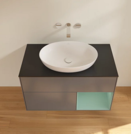 Тумба під раковину Villeroy & Boch Finion 100х50,1 см з підсвічуванням антрацит матовий лак/скло чорне матове FA22GMGK