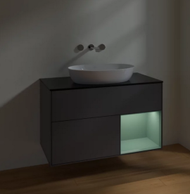 Тумба під раковину Villeroy & Boch Finion 100х50,1 см з підсвічуванням антрацит матовий лак/скло чорне матове FA22GMGK