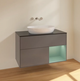 Тумба під раковину Villeroy & Boch Finion 100х50,1 см з підсвічуванням антрацит матовий лак/скло чорне матове FA22GMGK