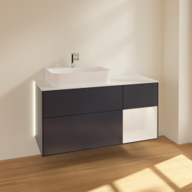 Тумба под раковину Villeroy & Boch Finion 120х50,1 см с подсветкой МДФ темно-синий матовый лак/стекло белое матовое G151GFHG