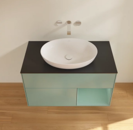 Тумба под раковину Villeroy & Boch Finion 100х50,1 см с подсветкой МДФ оливковый матовый лак/стекло черное матовое FA22GMGM