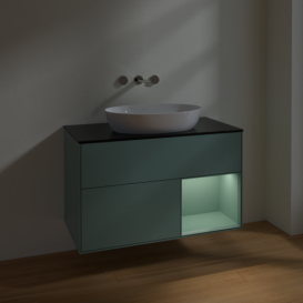 Тумба под раковину Villeroy & Boch Finion 100х50,1 см с подсветкой МДФ оливковый матовый лак/стекло черное матовое FA22GMGM