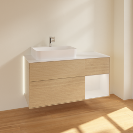 Тумба под раковину Villeroy & Boch Finion 120х50,1 см с подсветкой МДФ шпон дуба/стекло белое матовое  G151GFPC