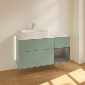 Тумба под раковину Villeroy & Boch Finion 120х50,1 см с подсветкой МДФ оливковый матовый лак/стекло белое матовое G151GKGM