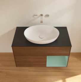 Тумба под раковину Villeroy & Boch Finion 100х50,1 см с подсветкой МДФ шпон грецкого ореха/стекло черное матовое FA22GMGN